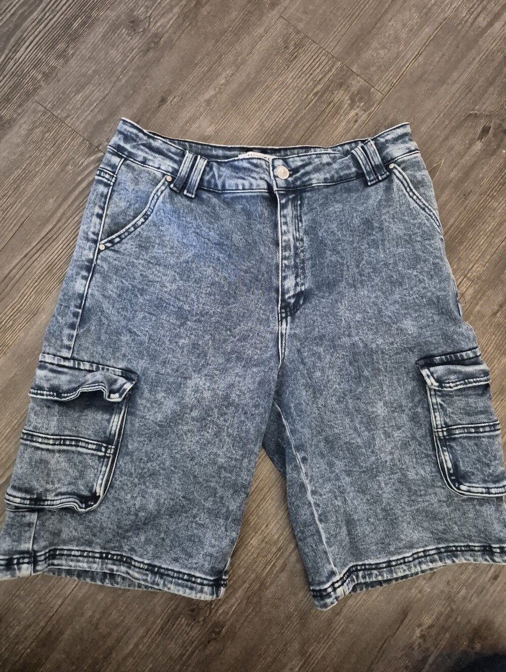 Wax Jean Stonewash Cargo Denim Jorts - Blue